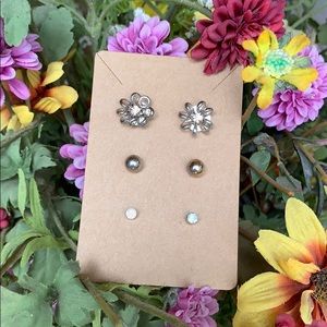 3-Pack Flower, Ball and Gem Earring Studs